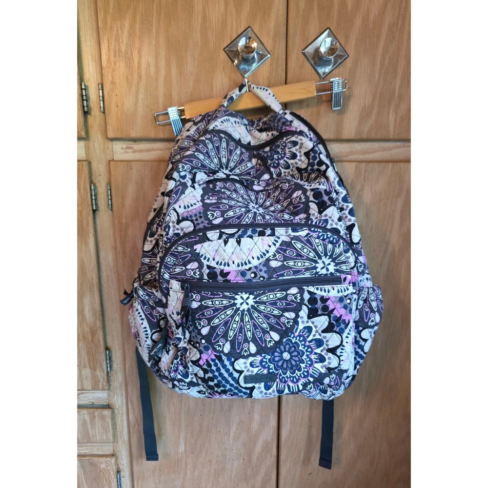 Vera Bradley Medallion Backpack Purple Black Quilted Cotton Travel School Bag